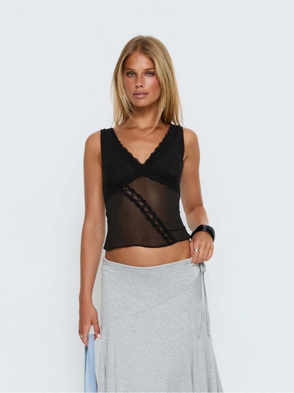 Princess Polly Light Gray Midi Wrap Skirt